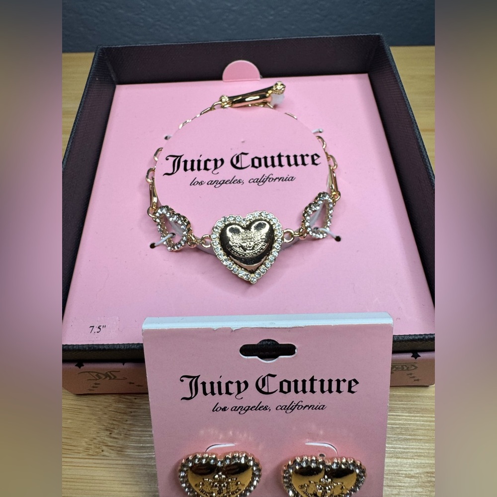 Juicy Couture Gold Heart Charm Bracelet and earrings set
